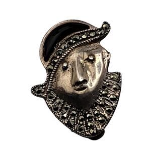 Vintage Sterling Marcasite Pierrot Clown Brooch